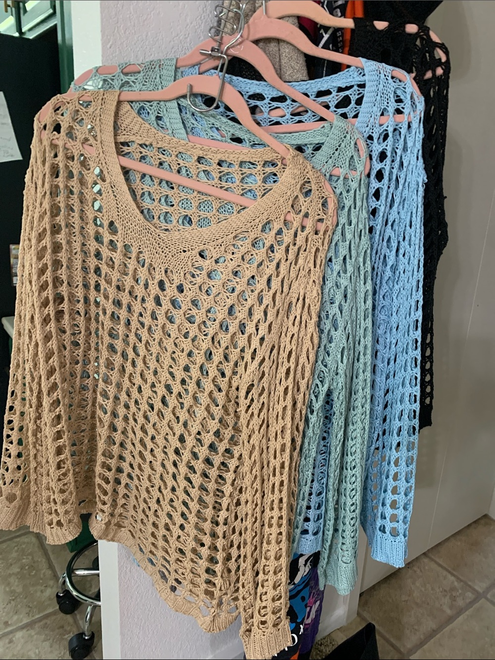(4) Open-Weave Crochet Sweater - Neutral, Mint, Sky Blue, Black